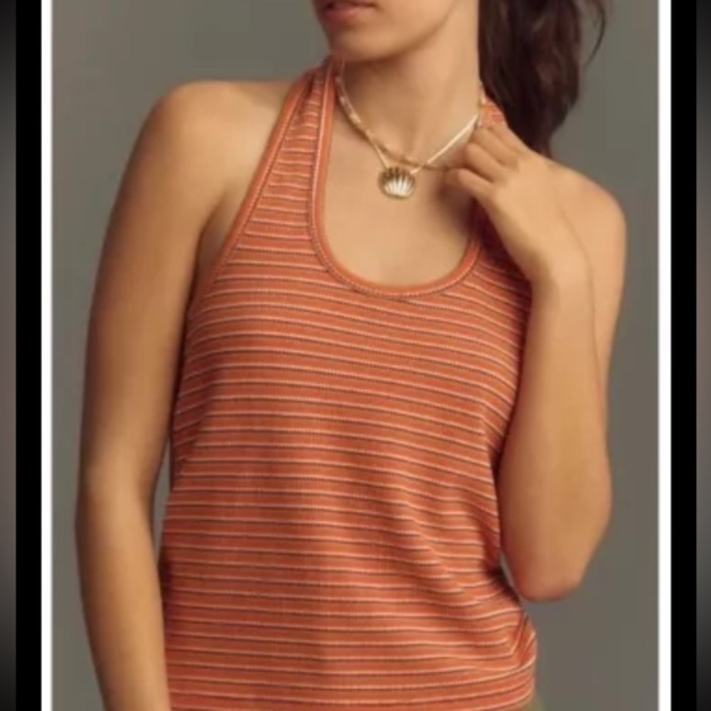 ♥️NWT Anthropologie Pilcro Scoop Halter Tank Orange stripe NWT $58 XL